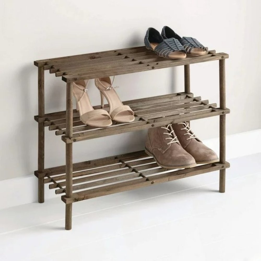 New 3 Tier Lightweight Wooden Shoe Rack Organizer • Unassembled